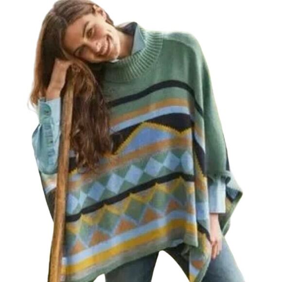TYLER BOE Wool Alpaca Blend Turtleneck Capelet Cape Poncho Aztec Boho - S - NWT - Picture 1 of 3